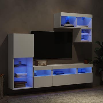 vidaXL 6-delige Tv-wandmeubelset met LED-verlichting bewerkt, Verzenden