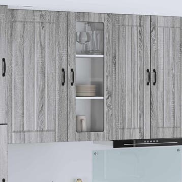 vidaXL Wandglas Kasten LUCCA Grijs Sonoma 40 x 31 x 100 cm, Verzenden, Nieuw