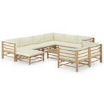 vidaXL 10-delige Loungeset met crèmewitte kussens bamboe, Verzenden, Nieuw, Loungeset