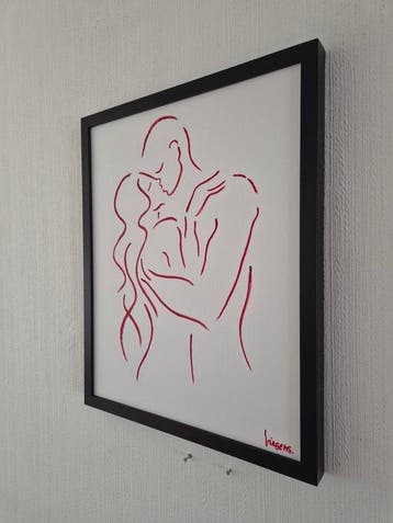 Liesens - Kiss Me More (Handpainted on white canvas met, Antiek en Kunst, Kunst | Schilderijen | Modern