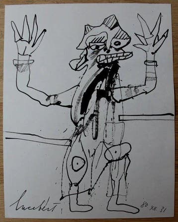 Lucebert (1924-1994) - Staande figuur met opgeheven armen, Antiek en Kunst