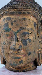 Houten boeddhahoofd / masker in Khmer-stijl. - Hoofd -, Antiek en Kunst