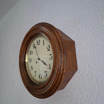 Schoolklok - FHS Hermle - Art Deco Hout, Glas, Messing -