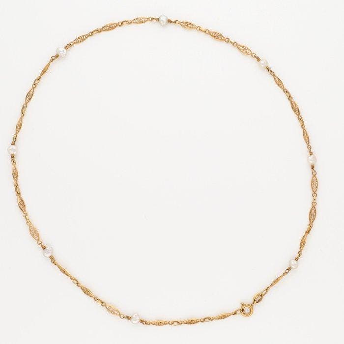 Ketting - 18 karaat Geel goud Parel, Bijoux, Sacs & Beauté, Bijoux anciens