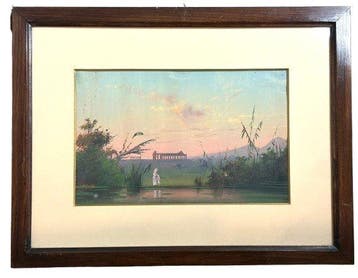F. Gianquinto (XIX-XX) - Tramonto a Paestum, Antiek en Kunst
