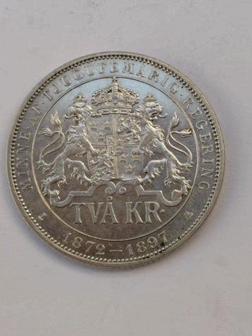 Zweden. Oscar II. 2 Kronor 1897 / Silver Jubilee - 25th, Gestempeld