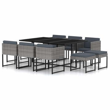 vidaXL 11-delige Tuinset met kussens poly rattan grijs, Verzenden, Nieuw, Tuinset