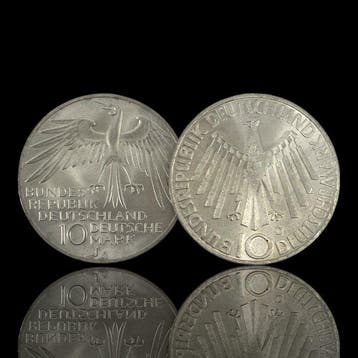 Duitsland. 2 x 10 Deutsche Mark , prata (Olympic Games in, Postzegels en Munten, Munten | Europa | Niet-Euromunten
