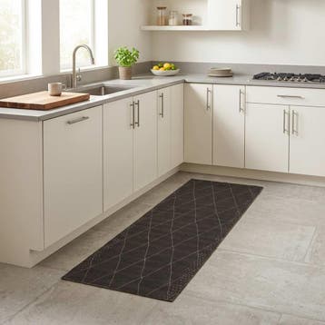 vidaXL Keuken Tapijt antraciet geruit 180 x 60 cm 100%, Jardin & Terrasse, Paillassons, Verzenden