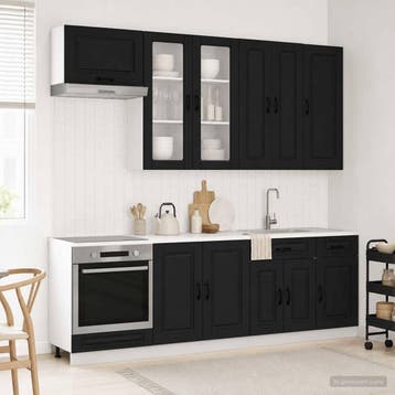 vidaXL Keukenblok KALMAR 8 st Zwart Bewerkt hout, Verzenden, Nieuw
