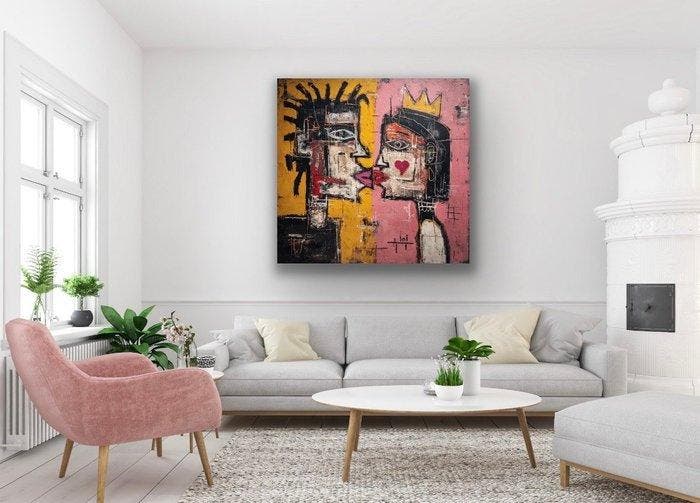 Eric Brumette - KISS ME LIKE BASQUIAT 50- Toile L, Antiek en Kunst, Kunst | Designobjecten