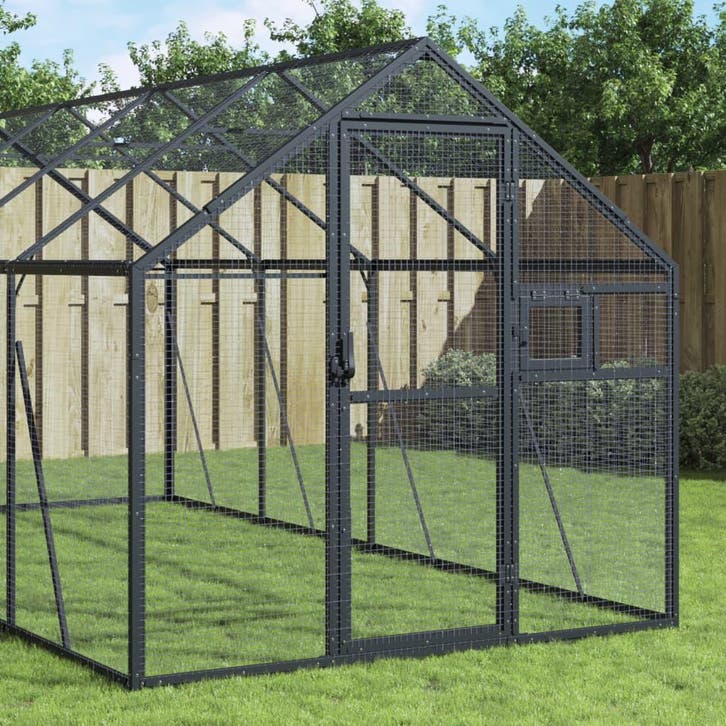 vidaXL Volière 1,79x8x1,85 m aluminium antracietkleurig, Animaux & Accessoires, Oiseaux | Accessoires, Envoi