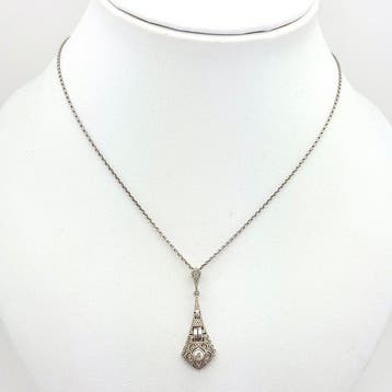Collier avec pendentif - 14 carats Or blanc - 0.08ct. tw.