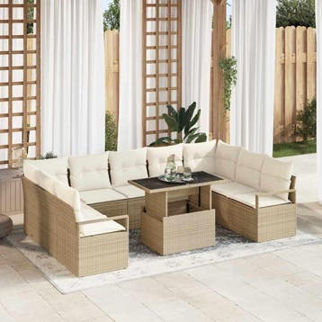 vidaXL Tuinbank Set 10 st Beige Poly rattan, Tuin en Terras, Verzenden, Nieuw