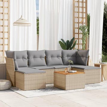vidaXL 7-delige Loungeset met kussens poly rattan gemengd, Verzenden, Nieuw, Loungeset