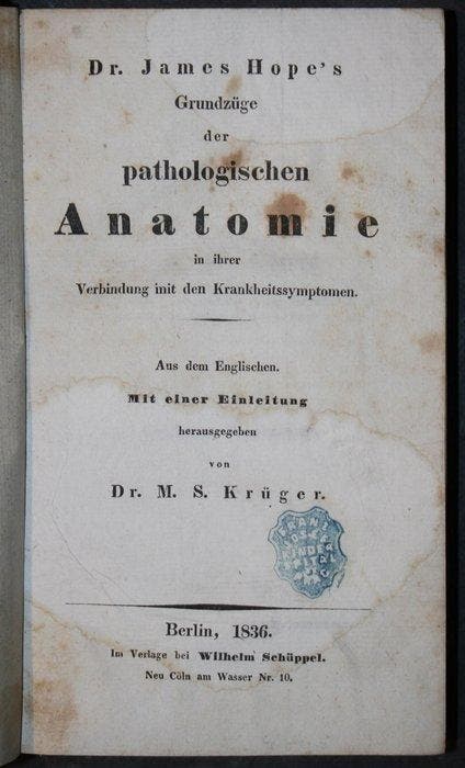 Dr. James Hope - Grundzüge der pathologischen Anatomie in, Antiek en Kunst, Antiek | Boeken en Manuscripten