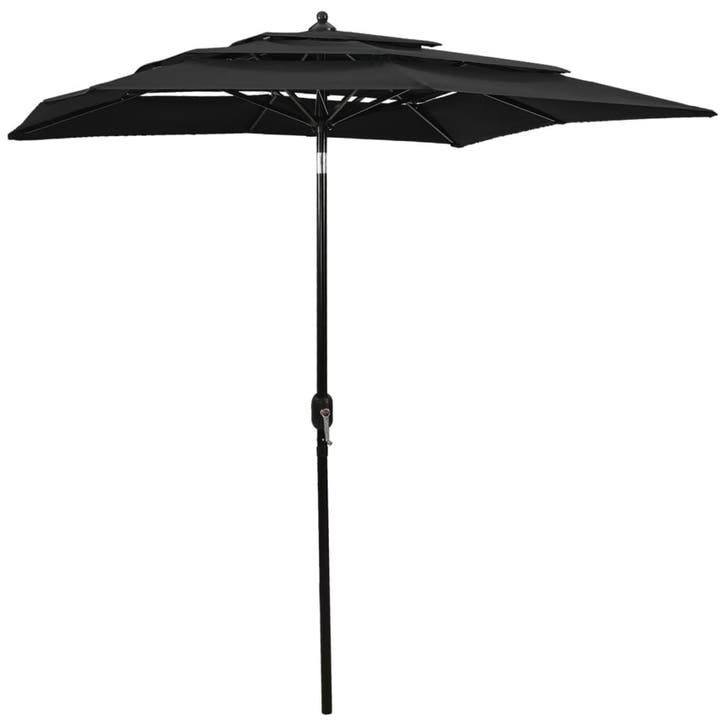 vidaXL Parasol 3-laags met aluminium paal 2x2 m zwart, Tuin en Terras, Parasols, Nieuw, Verzenden