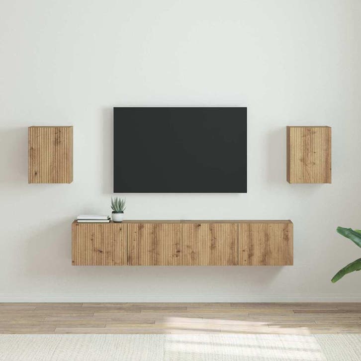 vidaXL TV Wandkast 2 pcs Ambachtelijk Eiken Bewerkt hout, Huis en Inrichting, Kasten |Televisiemeubels, Nieuw, Verzenden