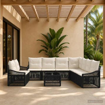 vidaXL Tuinbank Set 10 st Zwart poly rattan, Verzenden
