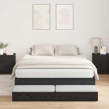 vidaXL Opbergbedframe met lade Zwart Eiken 150 cm Bewerkt, Verzenden, Nieuw