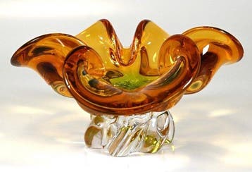 Egermann - Kom - Glas - amberkleurige glazen kom