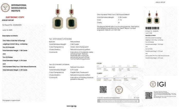 Oorbellen - 14 karaat Geel goud - 9.39ct. tw. Smaragd -, Bijoux, Sacs & Beauté, Boucles d'oreilles
