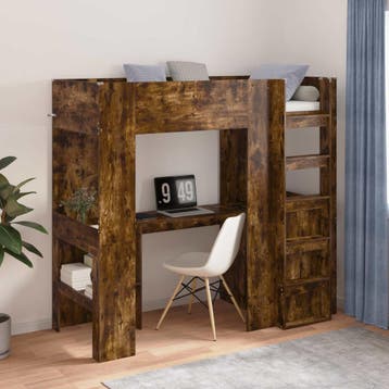 vidaXL Stapelbedframe met Bureau Rook Eiken 75 x 190 cm, Verzenden