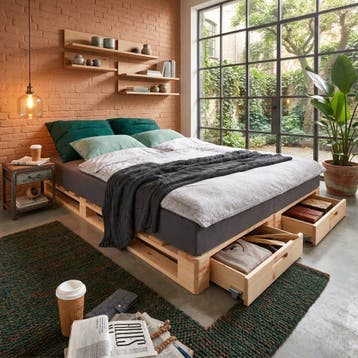 Infanskids Palletbed 2-persoonsbed Naturel 180x200 cm met Op, Huis en Inrichting, Nieuw