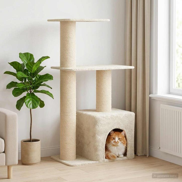 vidaXL Kattentoren met sisal krabpalen Crèmekleurig 133 cm, Animaux & Accessoires, Accessoires pour chats, Envoi