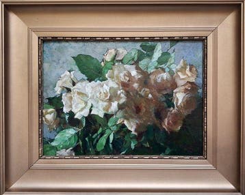 Jan Visser(1856-1938) - Summer still life with white roses, Antiquités & Art