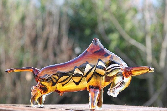 sculptuur, glazen stier massief - 20 cm - Glas, Antiquités & Art, Art | Objets design