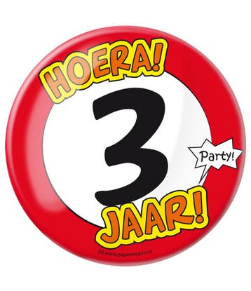 Button 3 jaar Verkeersbord 10,2cm, Verzenden