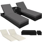 tectake 2 rotan ligstoelen met aluminium frame en tafel, inc, Verzenden, Nieuw