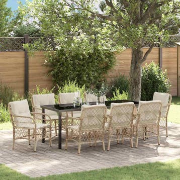 vidaXL Tuin Eettafel Set 9 st Beige poly rattan, Tuin en Terras, Verzenden, Nieuw