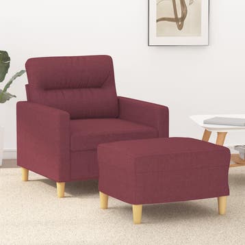 vidaXL Fauteuil met voetenbank / zetel 60 cm stof wijnrood, Verzenden