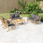 vidaXL 5-delige Loungeset met kussens bamboe donkergrijs, Verzenden, Loungeset