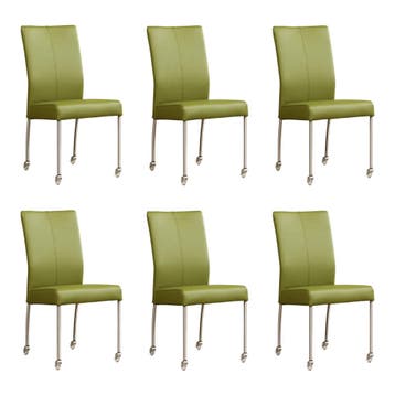 Set van 6 Leren eetkamerstoelen Comfort met wieltjes -, Ophalen of Verzenden, Nieuw, Leer, Eén
