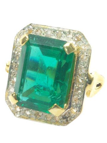 Zonder minimumprijs - Ring - 9 kt. Zilver, Geel goud Smaragd, Nieuw