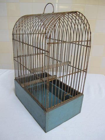 Art Deco Vogelkooi - Metaal en hout - Vintage ranke