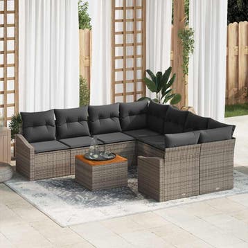 vidaXL Tuinbank Set 9 st Grijs poly rattan, Verzenden, Nieuw