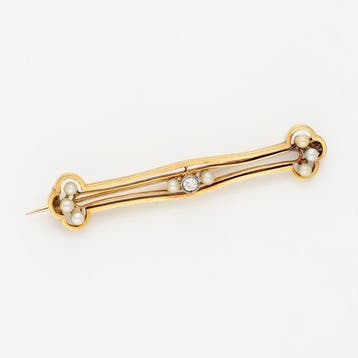 Broche - 18 carats Or jaune Perle - Diamant