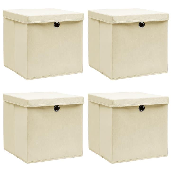 vidaXL Opbergboxen met deksel 4 st 32x32x32 cm stof, Doe-het-zelf en Bouw, Kratten en Dozen, Nieuw, Verzenden