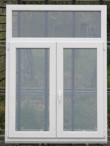 pvc raam , chassis , venster 120 x 165  wit / cementgrijs, 75 tot 150 cm, Kunststof, Raamkozijn, Nieuw
