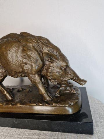 Pierre-Jules Mène (1810-1879) - Beeld, Bronzen wild zwijn op, Antiek en Kunst
