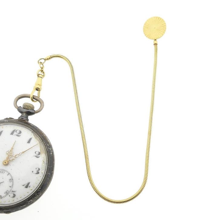 Gouden vestzak horlogeketting (voor aan een zakhorloge);..., Handtassen en Accessoires, Kettingen, Overige kleuren, Gebruikt, Goud