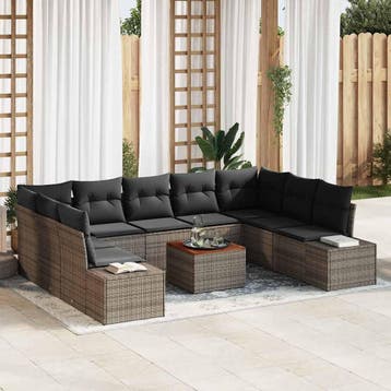 vidaXL Tuinbank Set 10 st Grijs poly rattan, Verzenden
