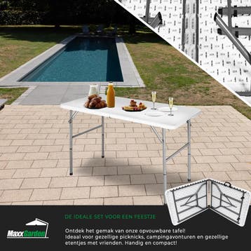 MaxxGarden Vouwtafel - Tuintafel - 120x60x75 cm - Wit - r..., Tuin en Terras, Ophalen of Verzenden, Nieuw