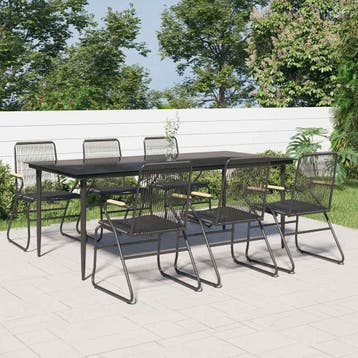 vidaXL 7-delige Tuinset PVC-rattan zwart, Verzenden, Nieuw, Tuinset
