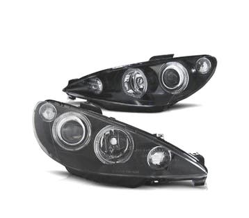 PHARES PEUGEOT 206 98-09 YEUX DANGE FOND NOIR, Verzenden