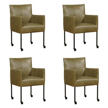 Set van 4 Leren eetkamerstoelen Desire - Vintage Olive, Ophalen of Verzenden, Nieuw, Leer, Eén
